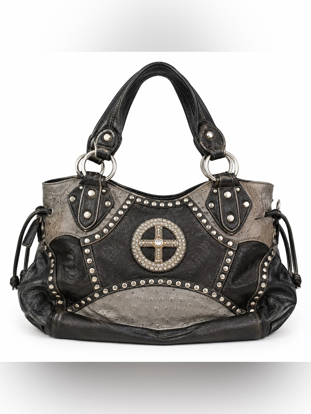 Silverake Studded Western Shoulder Bag Black Gray Medallion Y2K Boho Purse